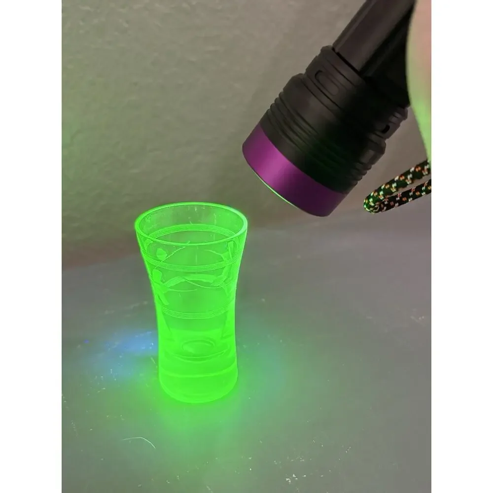 Vintage Uranium Glass Shot Glass Art Deco Etched Green Vaseline Glass 1930s